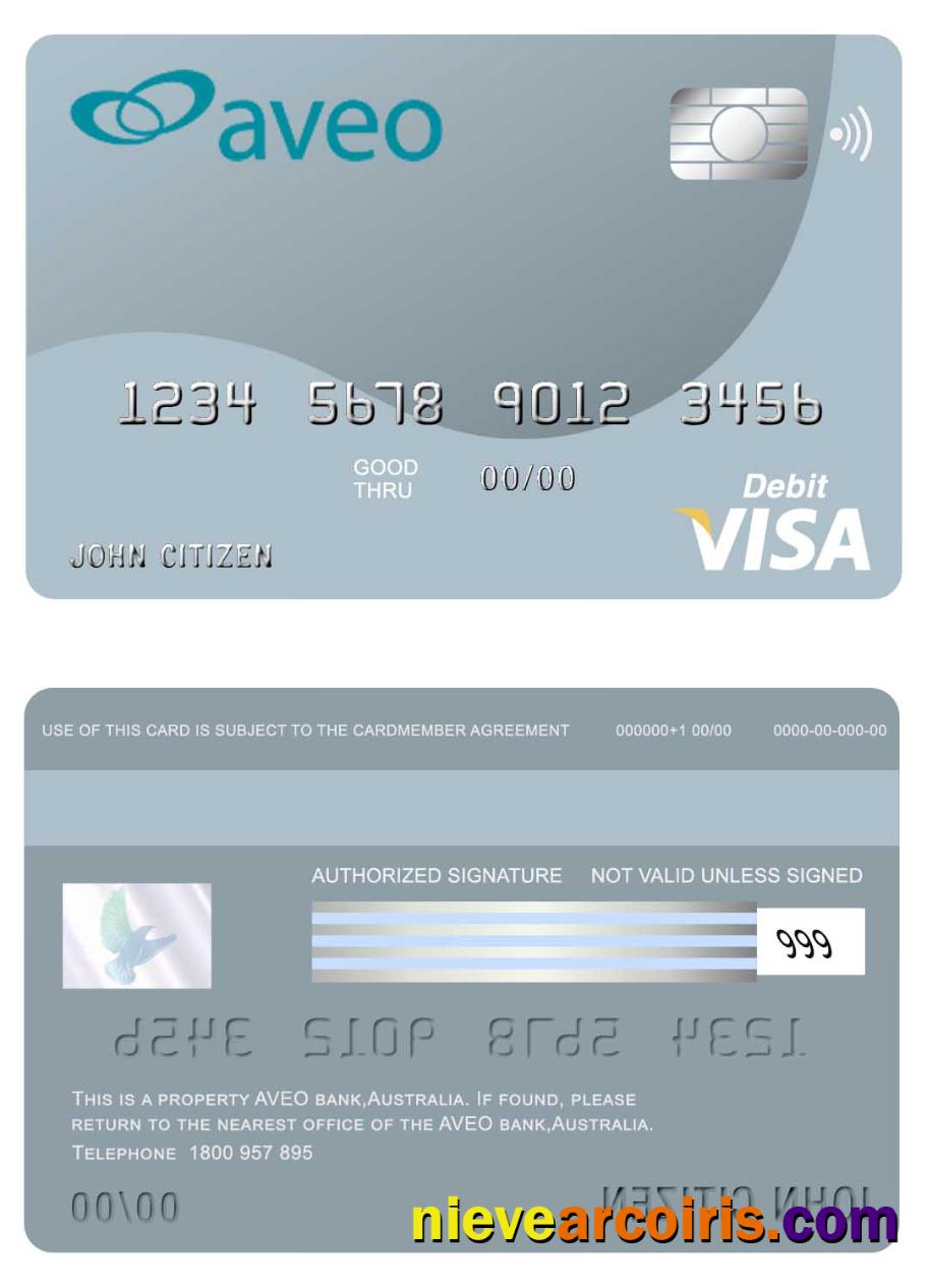 Australia Aveo bank visa card